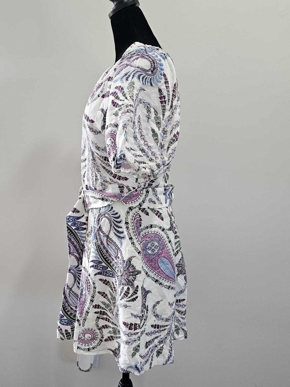 LOFT White Paisley Tie-Waist Linen Blend Mini Dress Size 2{Bx19} - Picture 9 of 15